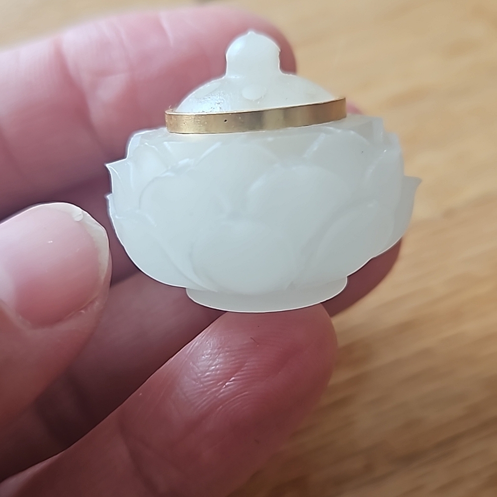 Glowing Miniature Handcarved  lidded lotus jar for fragrance etc